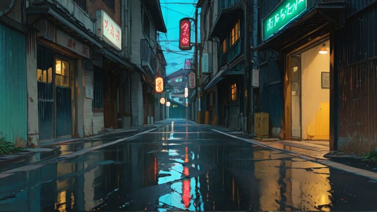 道・店・夜のイラスト素材｜商用利用可