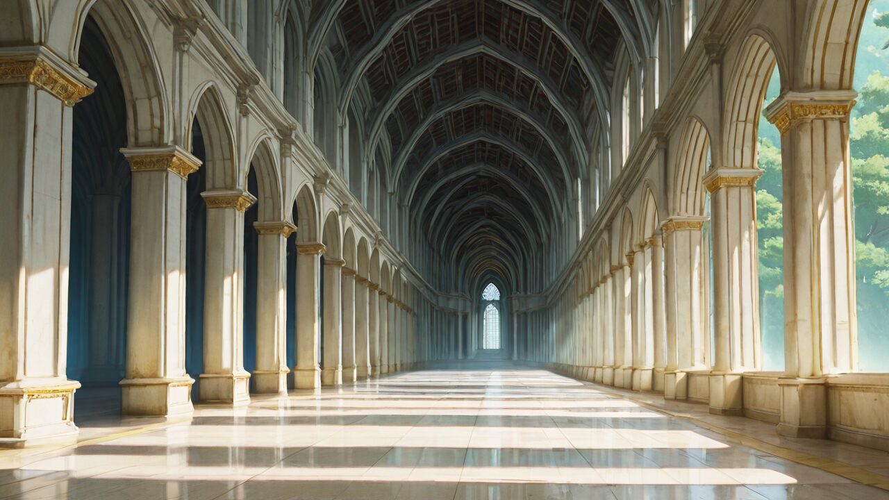 廊下・アーチ・石柱のイラスト素材