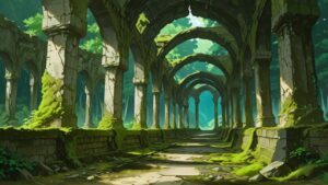 廃墟・アーチ・苔のイラスト素材｜商用利用可