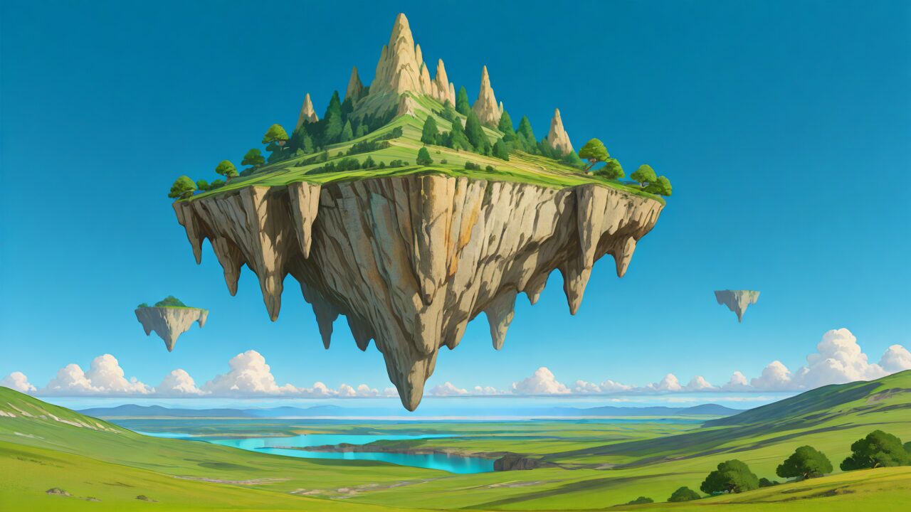 浮島・山・草原のイラスト素材