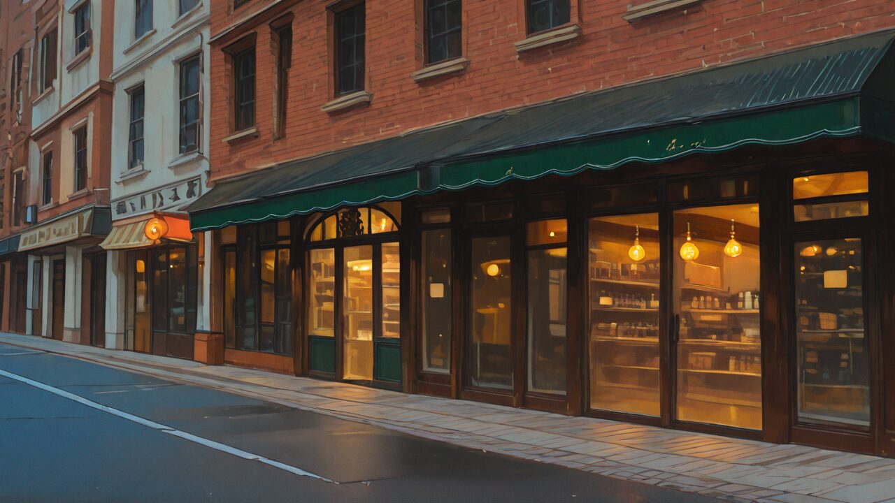 店舗・街・ガラス窓のイラスト素材