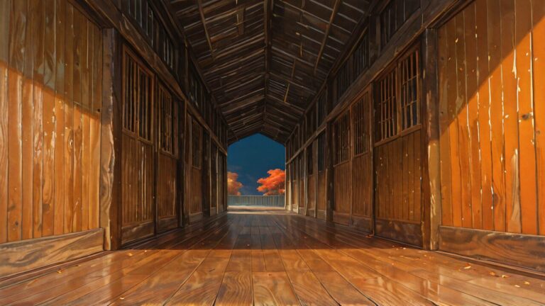 廊下・木造建築・木の壁のイラスト素材｜商用利用可