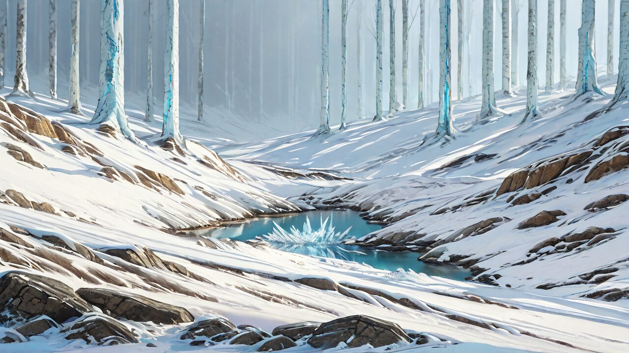 雪・森林・湖のイラスト素材