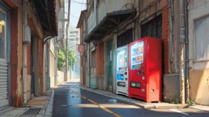 小路・自動販売機・建物のイラスト素材｜商用利用可