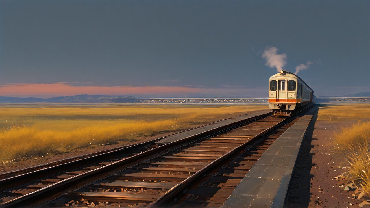 鉄道・列車・草原のイラスト素材