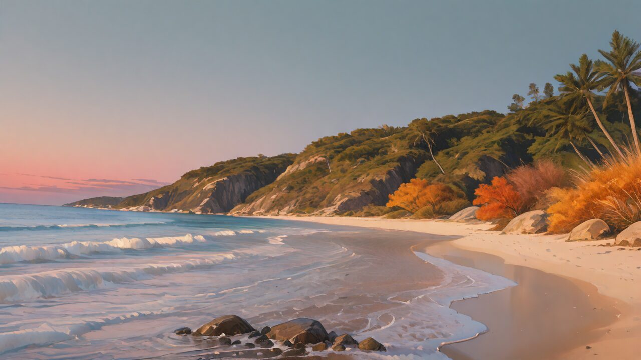 海・砂浜・山のイラスト素材