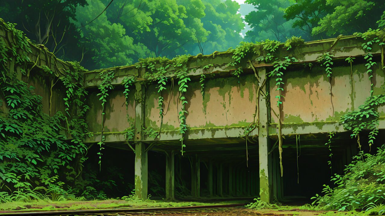 橋・木々・鉄道のイラスト素材