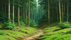 森・小径・苔のイラスト素材｜商用利用可