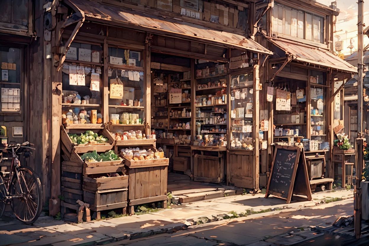 薬屋・市場・木造店舗のイラスト素材