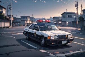 パトカー・街角・夕暮れのイラスト素材｜商用利用可