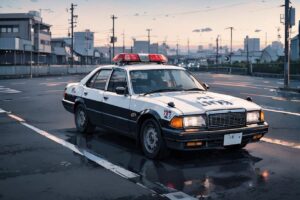 警備車・都市風景・夕焼けのイラスト素材｜商用利用可