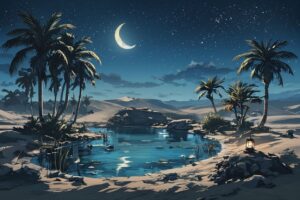 砂漠・月・池のイラスト素材｜商用利用可