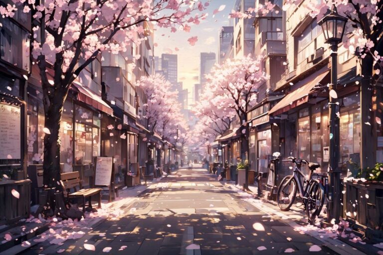 街・桜・建物のイラスト素材｜商用利用可