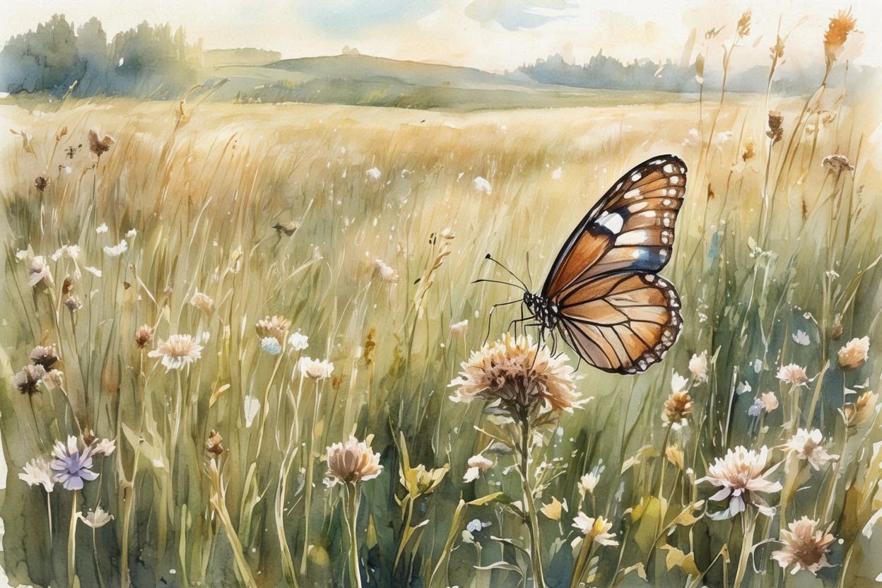 自然・蝶・草原のイラスト素材