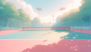 テニスコート・フェンス・木々のイラスト素材｜商用利用可