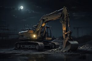 夜間建設・建設機械・月明かりのイラスト素材｜商用利用可