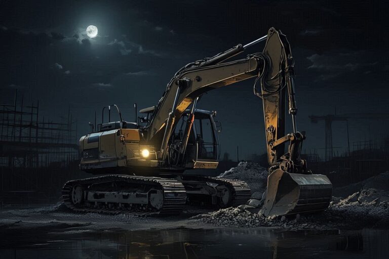 夜間建設・建設機械・月明かりのイラスト素材｜商用利用可