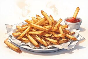 フライドポテト・ケチャップ・サンドイッチのイラスト素材｜商用利用可