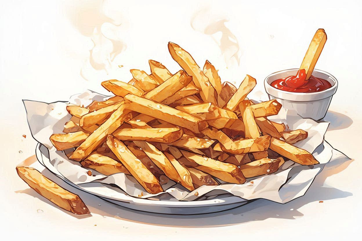 フライドポテト・ケチャップ・サンドイッチのイラスト素材