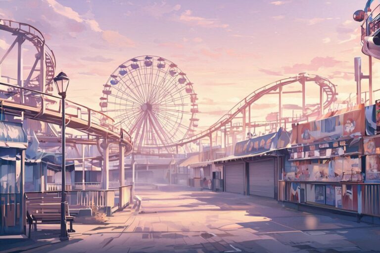 遊園地・夕焼け・モールのイラスト素材｜商用利用可