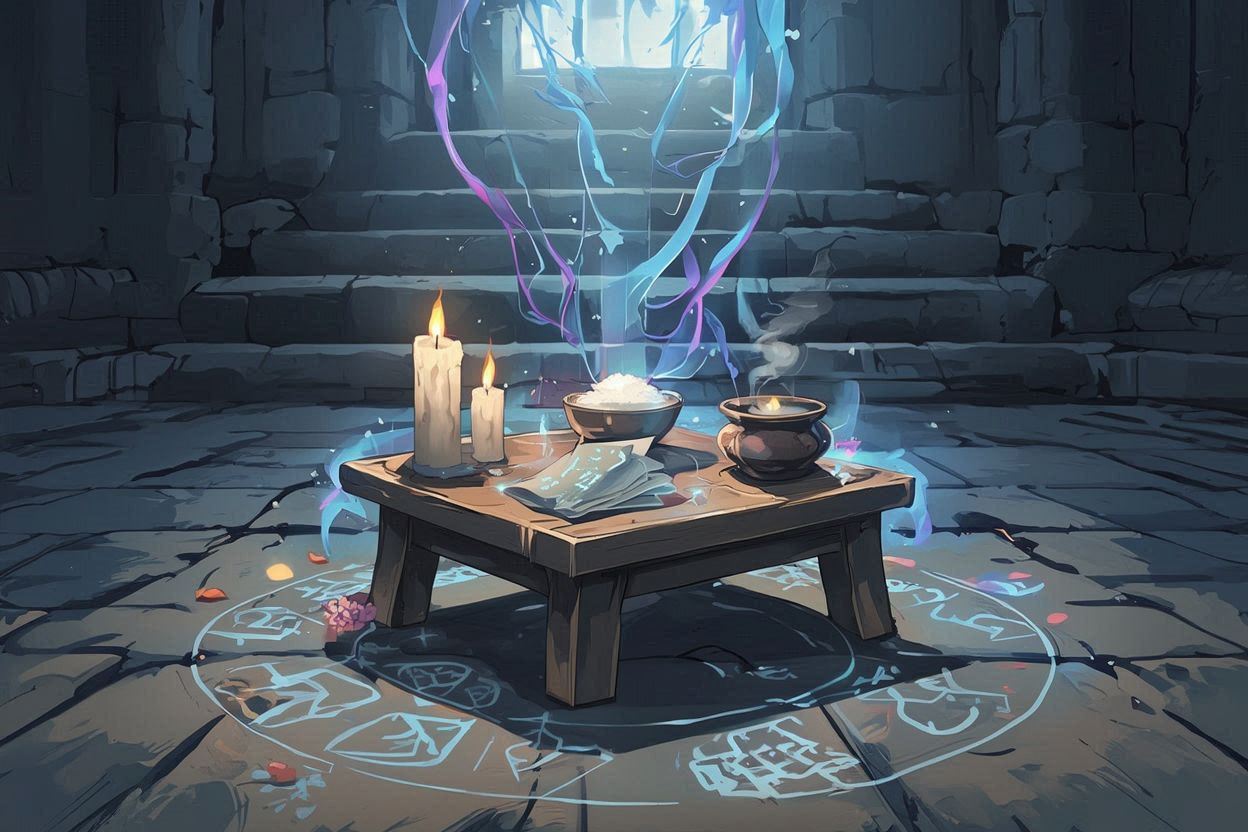 石室・石テーブル・燭台のイラスト素材