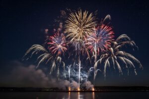 火 Works・夜の花火・水辺の花火のイラスト素材｜商用利用可