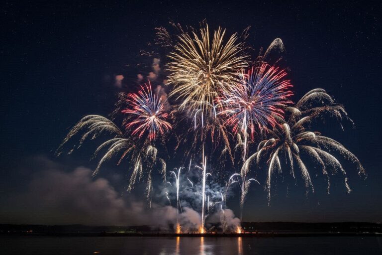 火 Works・夜の花火・水辺の花火のイラスト素材｜商用利用可