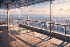 高層ビル・全景・夕焼けのイラスト素材｜商用利用可