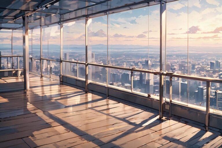 高層ビル・全景・夕焼けのイラスト素材｜商用利用可