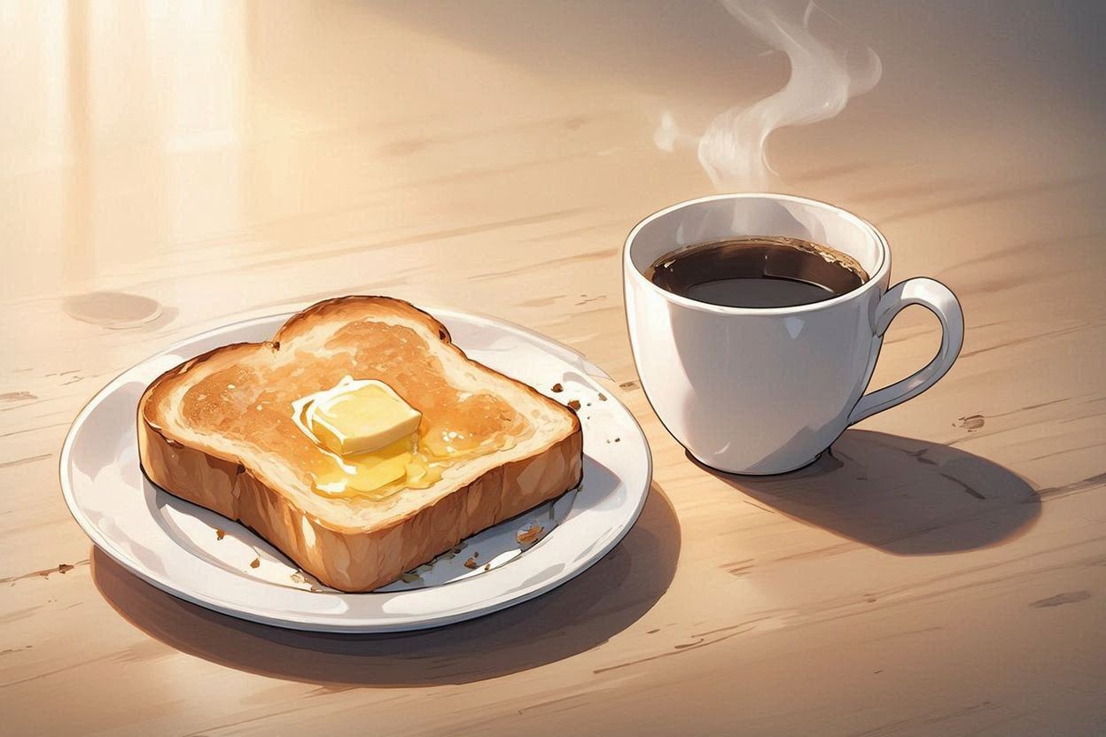 朝食・コーヒー・バターロールのイラスト素材