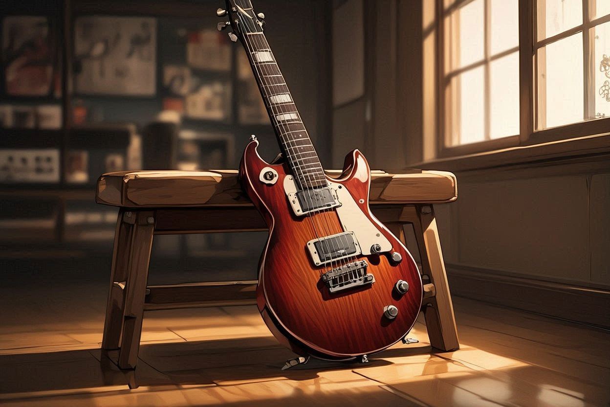 ギター・椅子・部屋のイラスト素材