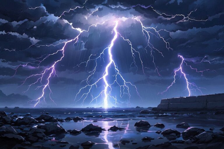 雷雨・海岸・雷光のイラスト素材｜商用利用可