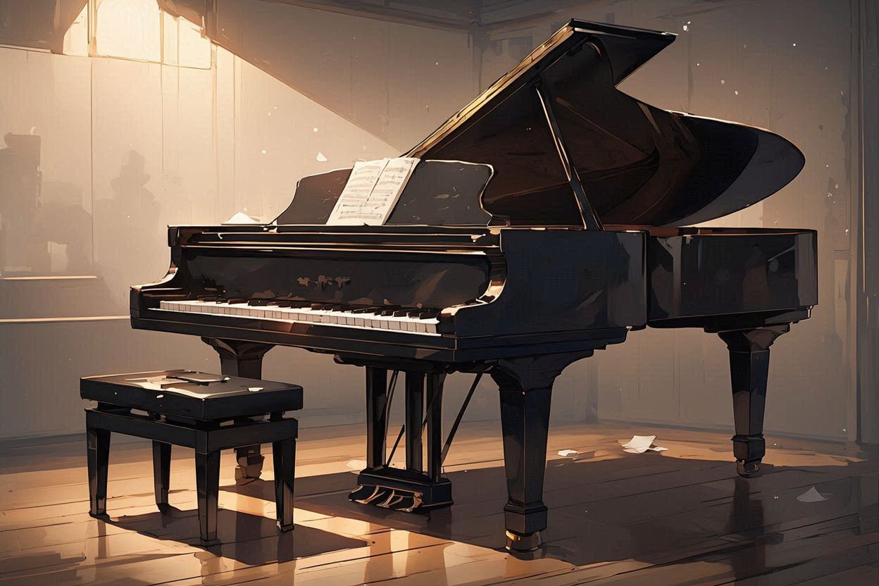 グランドピアノ・楽譜・室内のイラスト素材