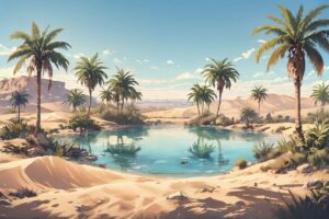 砂漠・湖・パームのイラスト素材｜商用利用可