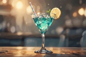 カラフルなドリンク・ブルーのカクテル・レモンスライスのイラスト素材｜商用利用可