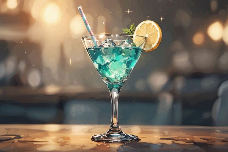 カラフルなドリンク・ブルーのカクテル・レモンスライスのイラスト素材｜商用利用可