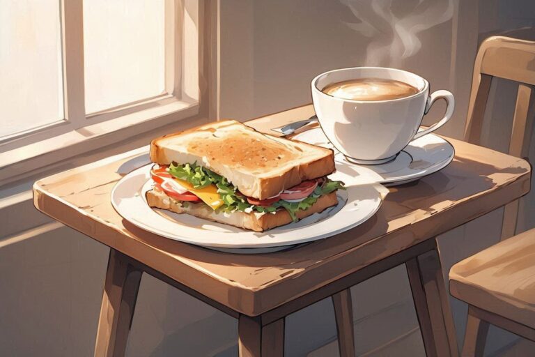 サンドイッチ・コーヒー・朝食のイラスト素材｜商用利用可