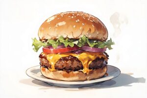 ハンバーガー・チーズ・レタスのイラスト素材｜商用利用可