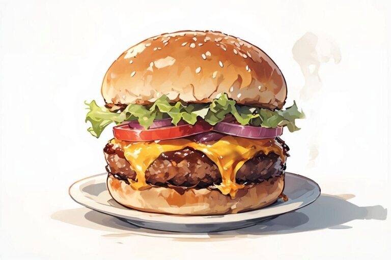 ハンバーガー・チーズ・レタスのイラスト素材｜商用利用可