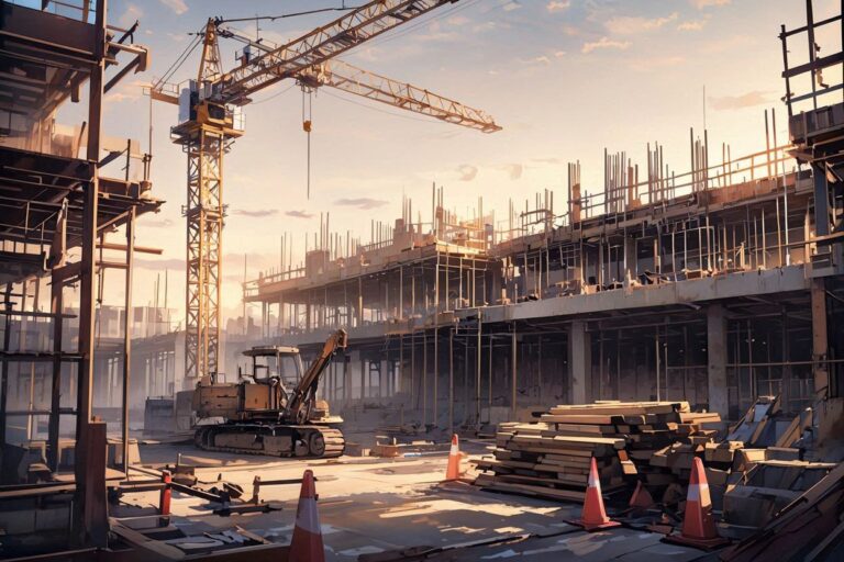 建設現場・鉄骨構造・日没のイラスト素材｜商用利用可