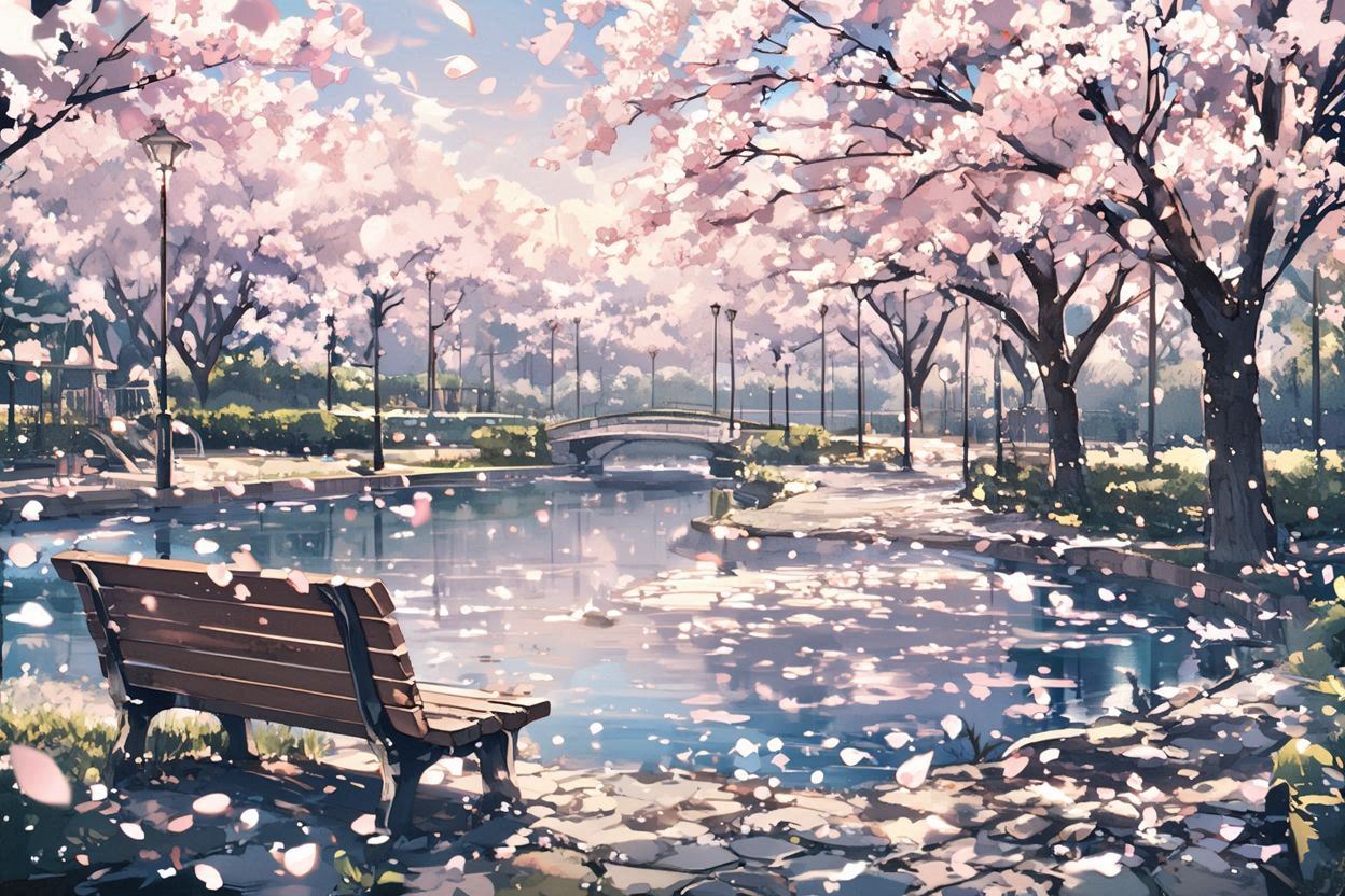 桜・川・橋のイラスト素材