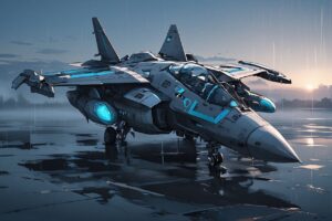 科学幻想・未来戦闘機・雨の中のイラスト素材｜商用利用可