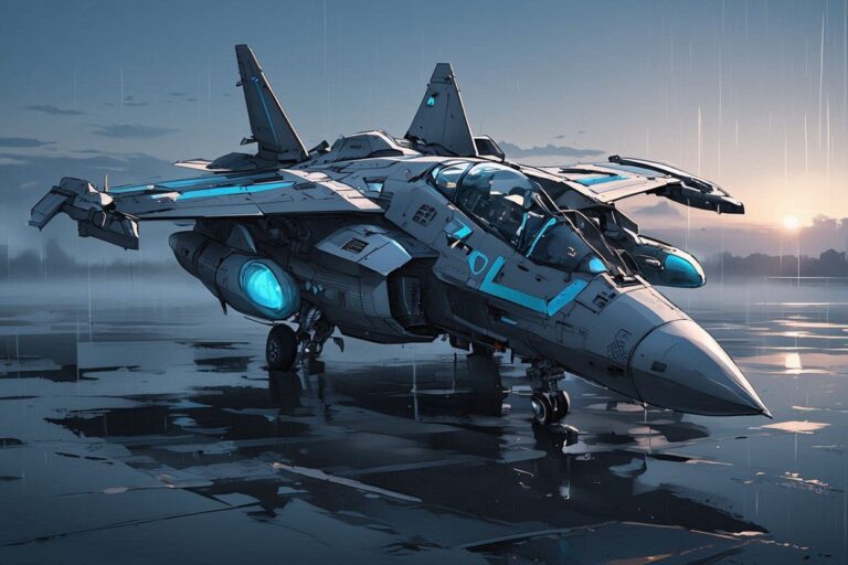 科学幻想・未来戦闘機・雨の中のイラスト素材｜商用利用可