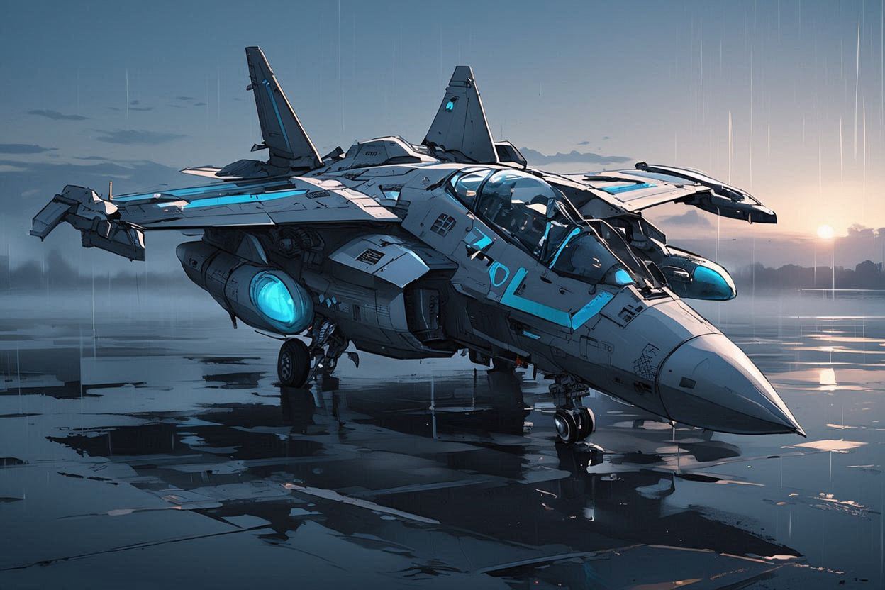 科学幻想・未来戦闘機・雨の中のイラスト素材