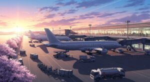 空港・桜・夕焼けのイラスト素材｜商用利用可