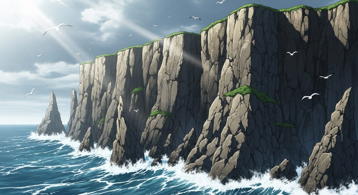 崖・海・海鳥のイラスト素材