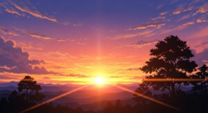 日没・山・夕焼けのイラスト素材｜商用利用可