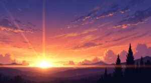 日没・山・夕焼けのイラスト素材｜商用利用可