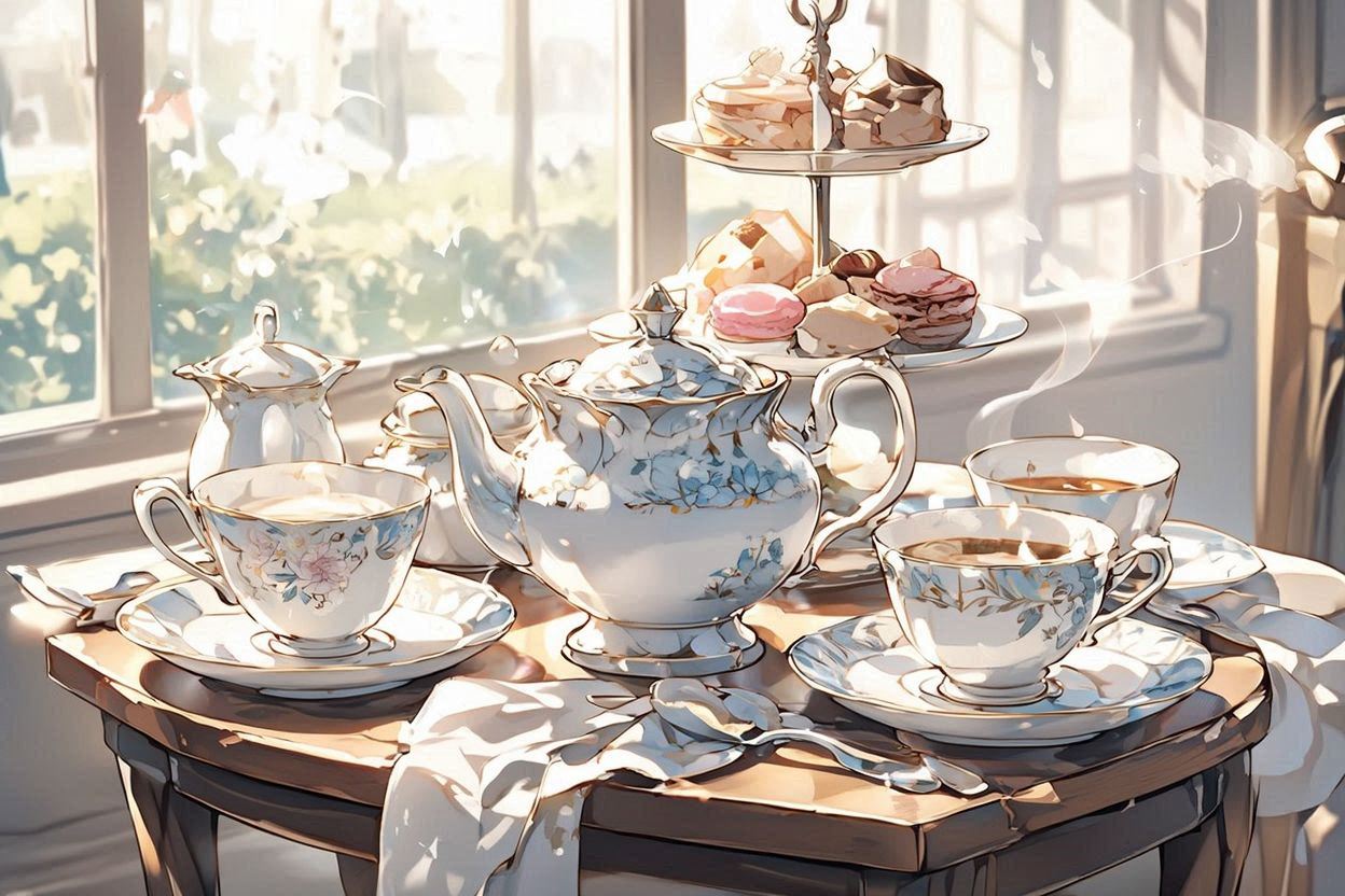 テーブル・茶会・窓のイラスト素材