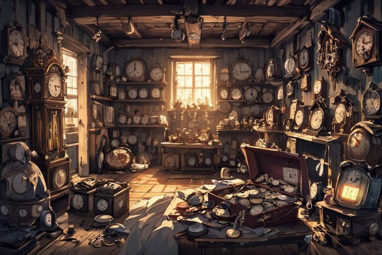 時計・部屋・木の壁のイラスト素材｜商用利用可